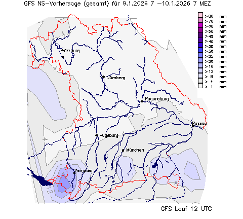 GFS Niederschlagsvorhersage (Summe) für 4.Tag vom 07.01.2026 wurde nicht gefunden!