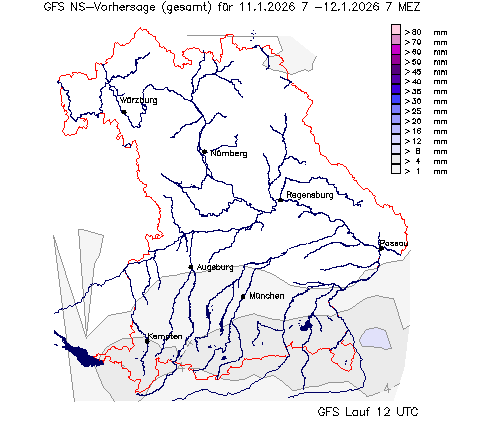 GFS Niederschlagsvorhersage (Summe) für 6.Tag vom 06.01.2026 wurde nicht gefunden!