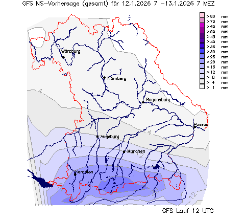 GFS Niederschlagsvorhersage (Summe) für 6.Tag vom 07.01.2026 wurde nicht gefunden!