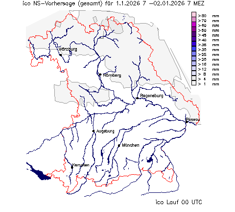 ICON Niederschlagsvorhersage (Summe) für 24 Stunden vom 01.01.2026 wurde nicht gefunden!